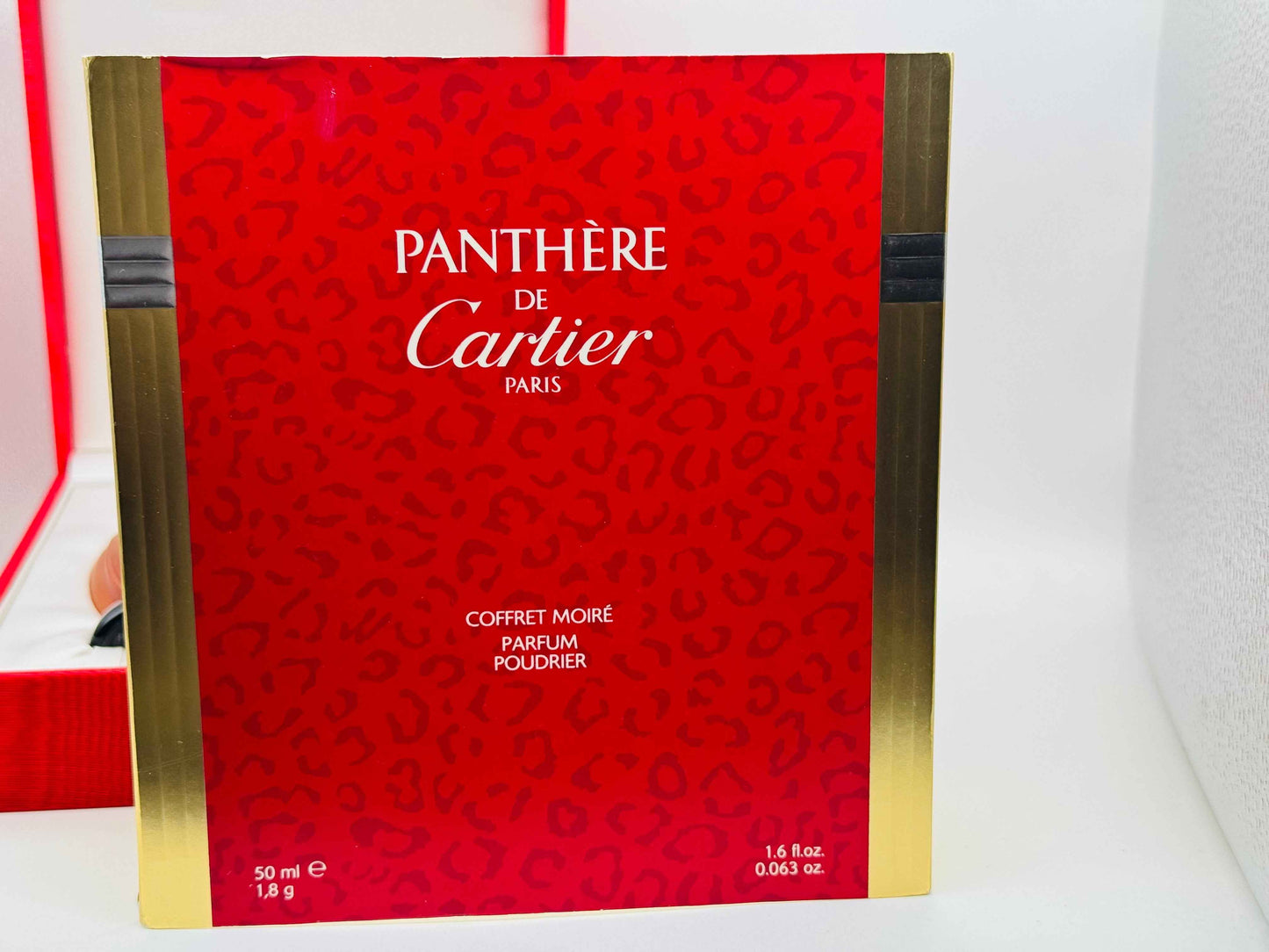 Profumo Vintage PANTHERE CARTIER Parfum 50 ml Coffret Moire Estratto Extrait + perfumed powder