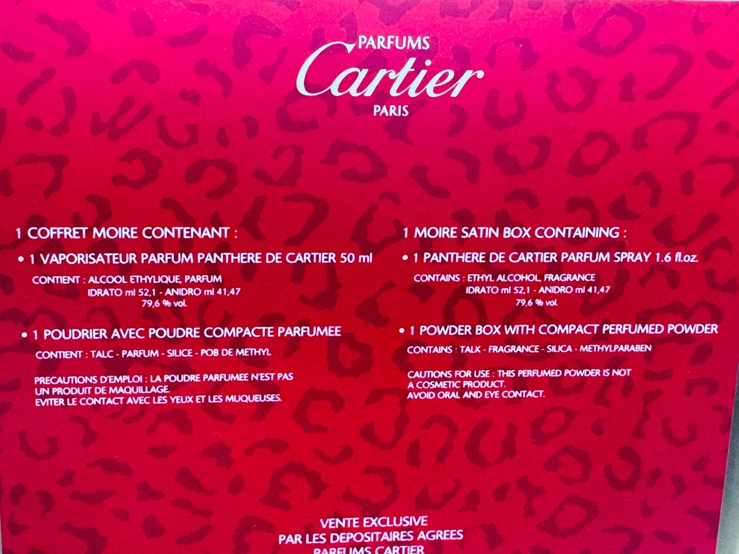 Profumo Vintage PANTHERE CARTIER Parfum 50 ml Coffret Moire Estratto Extrait + perfumed powder