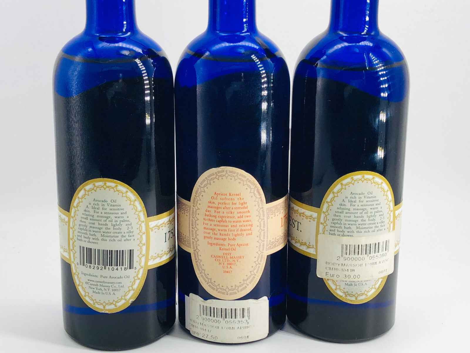 3X CASWELL MASSEY OLIO MASSAGGIO 170 ML EDT AVOCADO SEMI ALBICOCCA 3 PEZZI