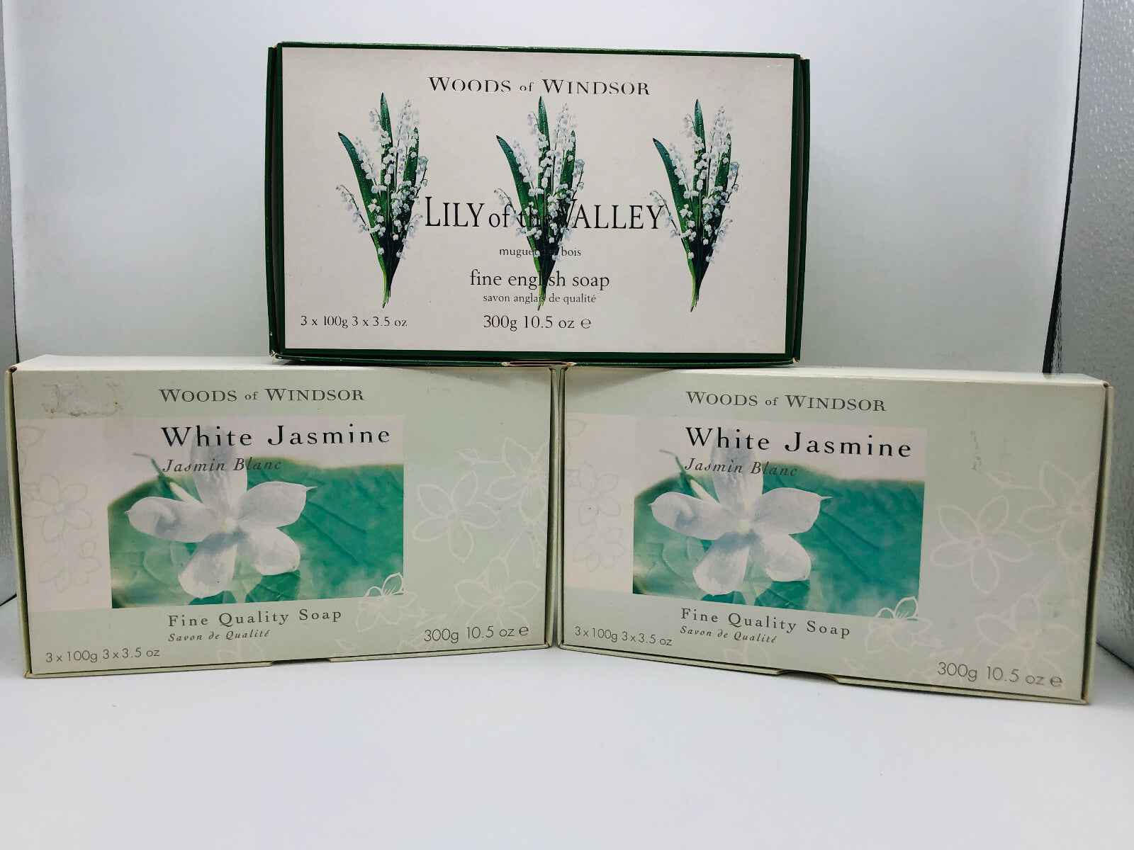 WOODS OF WINDSOR PERFUMED SOAP vintage 3x saponette 100gr JASMIN LILY OF VALLEY