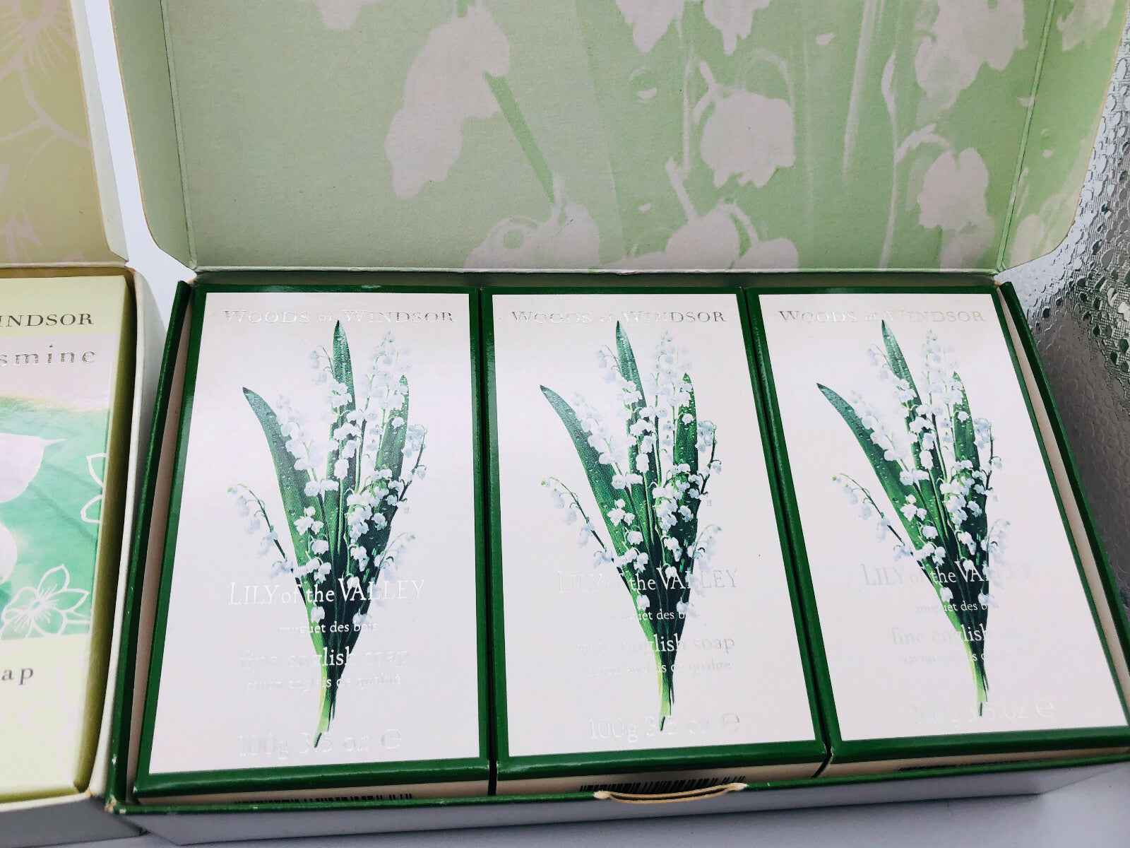 WOODS OF WINDSOR PERFUMED SOAP vintage 3x saponette 100gr JASMIN LILY OF VALLEY