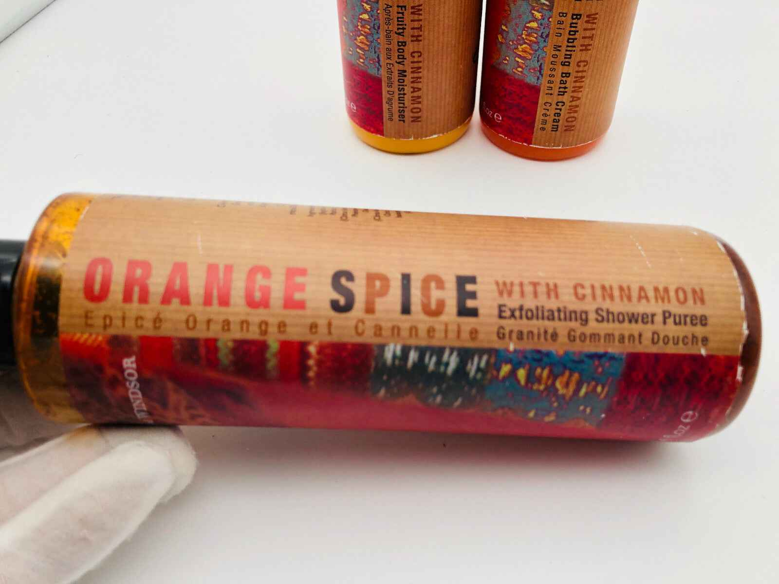 3x WOODS OF WINDSOR orange spice body exfoliator shower puree ARANCIA CANNELLA