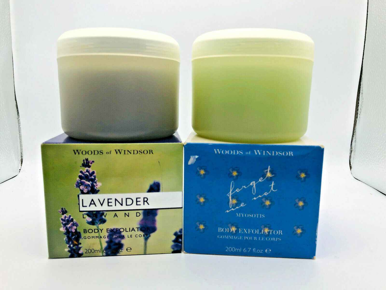 2x WOODS OF WINDSOR body exfoliator lavender & forget me not 200 ml MYOSOTIS