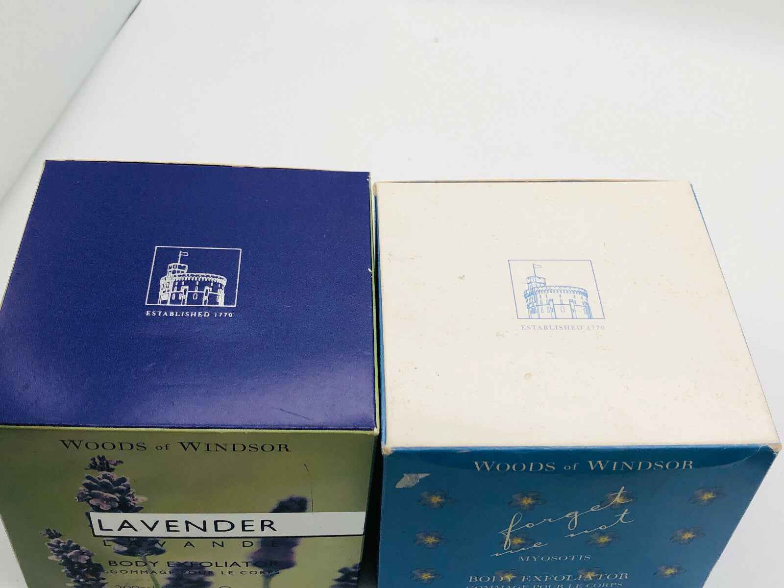 2x WOODS OF WINDSOR body exfoliator lavender & forget me not 200 ml MYOSOTIS
