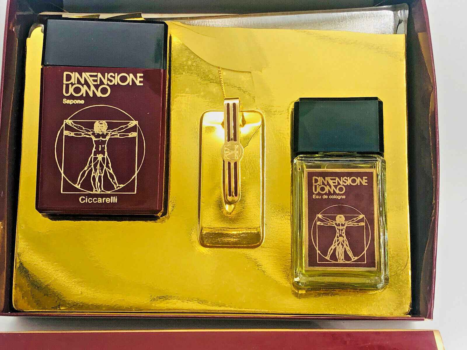 DIMENSIONE UOMO Set Profumo Vintage edc 50 ml soap fermacravatta DAMAGED BOX