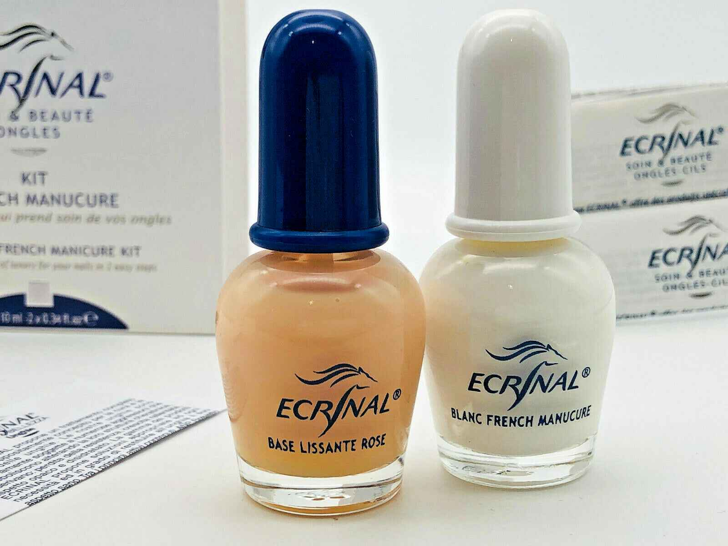 STOCK 3 Pezzi ECRINAL KIT FRENCH MANICURE NAILS NAIL 2X 10ml ROSA BIANCO LUNETTE