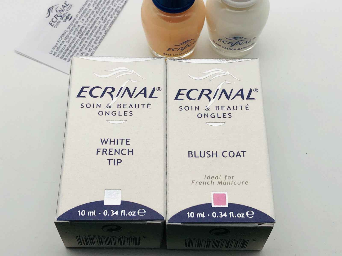 STOCK 3 Pezzi ECRINAL KIT FRENCH MANICURE NAILS NAIL 2X 10ml ROSA BIANCO LUNETTE