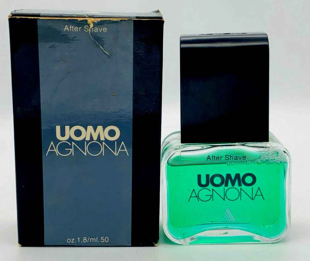 Agnona Uomo Vintage After Shave in green glass bottle with box for men's grooming