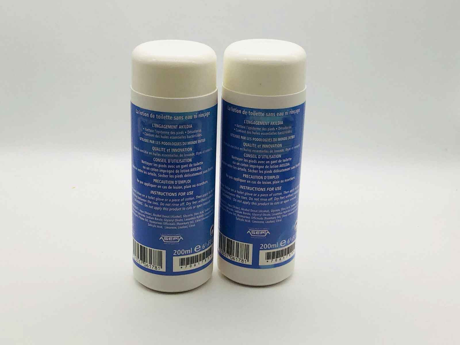 Due bottiglie di Lozione Piede Diabetico Akildia da 200 ml con formula idratante e protettiva