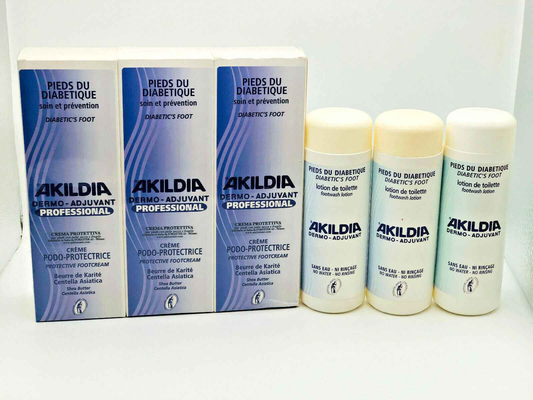Set di prodotti Akildia Piede Diabetico per la cura e prevenzione del piede diabetico