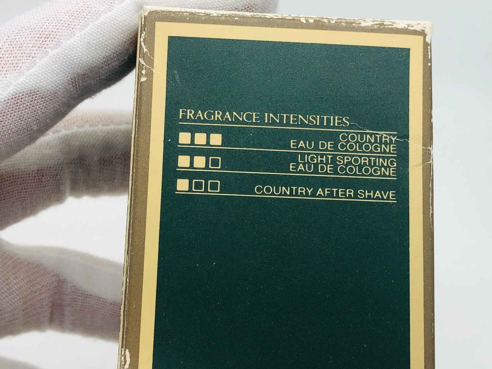 Scatola di profumo Aramis Devin Country con indicazioni delle intensità della fragranza