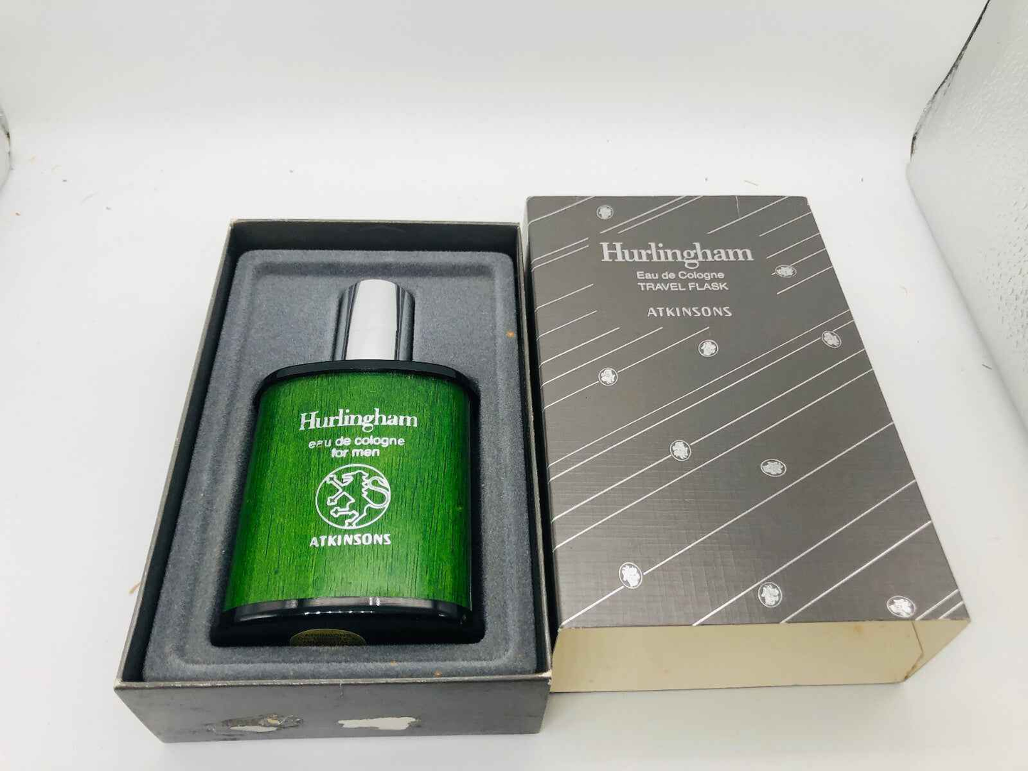 Atkinsons Hurlingham Vintage Eau de Cologne in Travel Size Packaging with Elegant Green Bottle