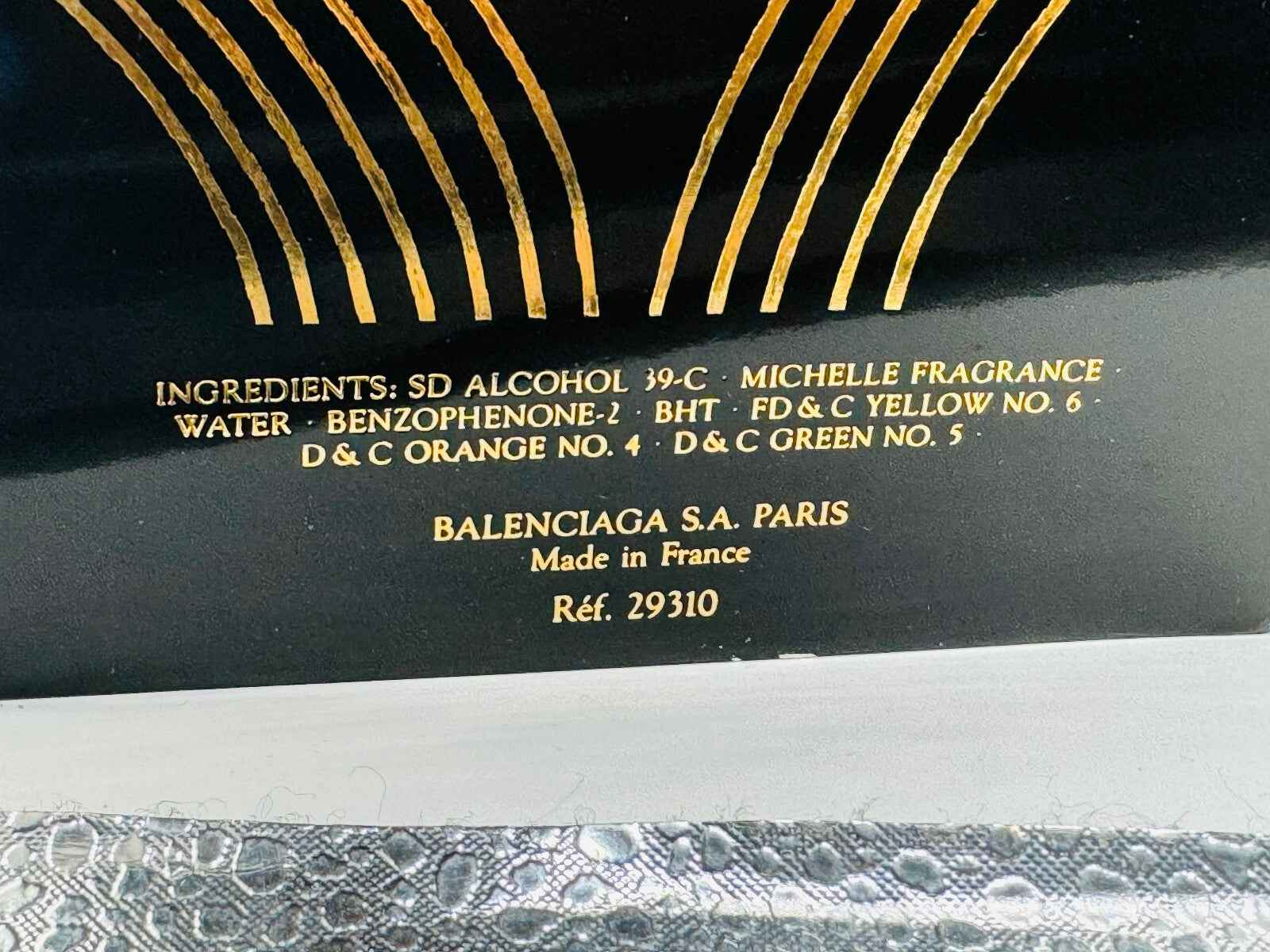 Confezione del profumo Balenciaga Michelle Vintage con ingredienti dettagliati sul retro