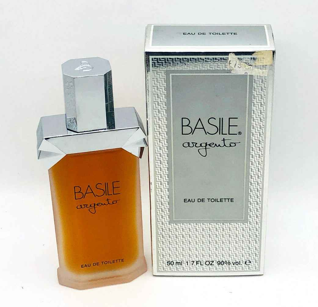 Flacone di profumo Basile Argento da 50 ml con confezione elegante in grigio e oro