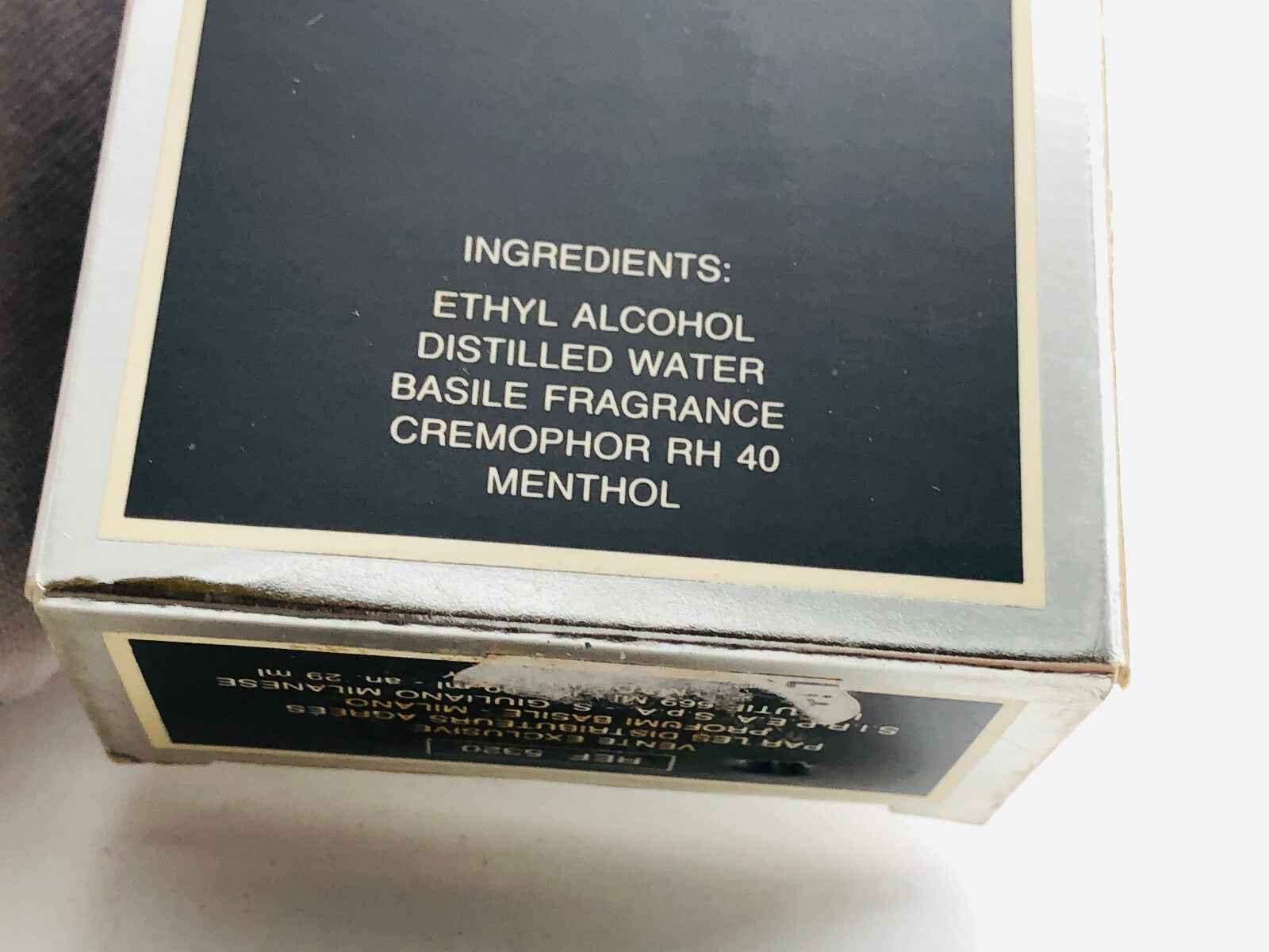 Ingredienti del profumo Basile Uomo Vintage con alcol etilico e acqua distillata