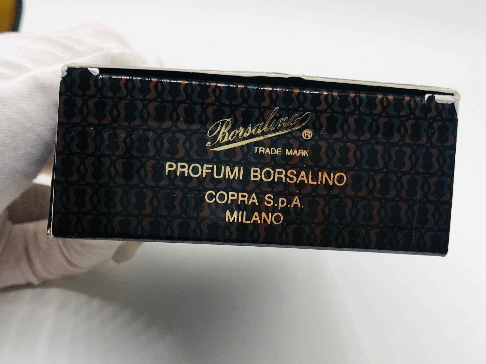 Scatola profumi Borsalino Pour Homme Vintage con logo Borsalino e dettagli di marca