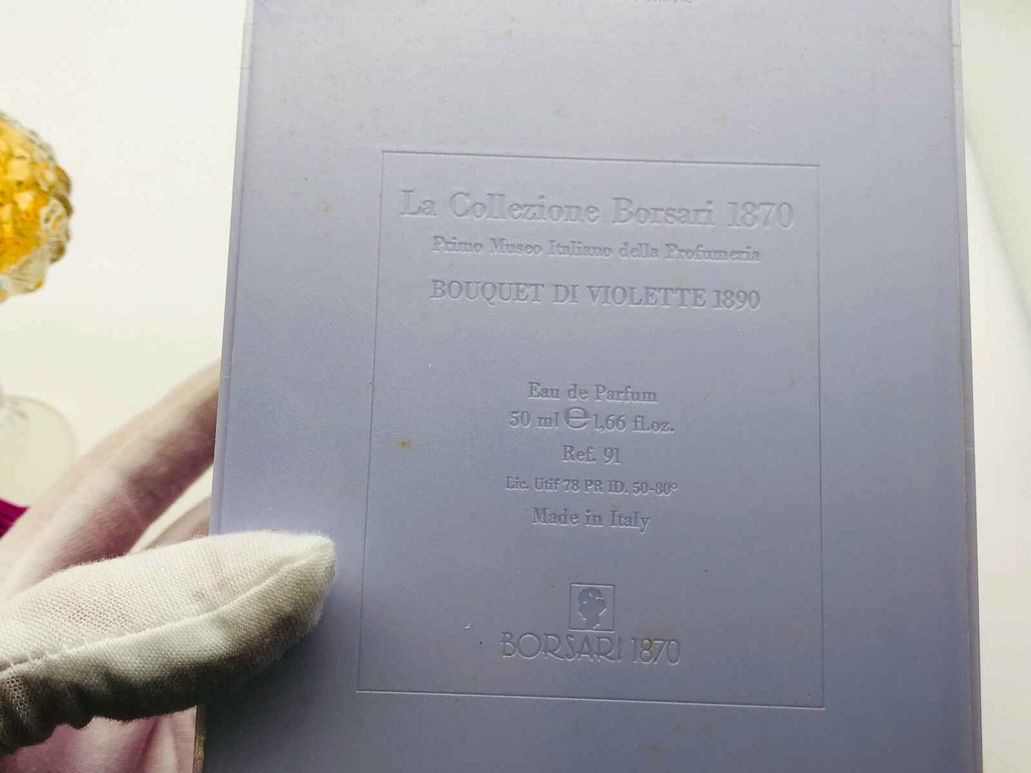 Scatola del profumo Bouquet di Violette 1890 della Collezione Borsari 1870, 50 ml di profumo Vintage Borsari