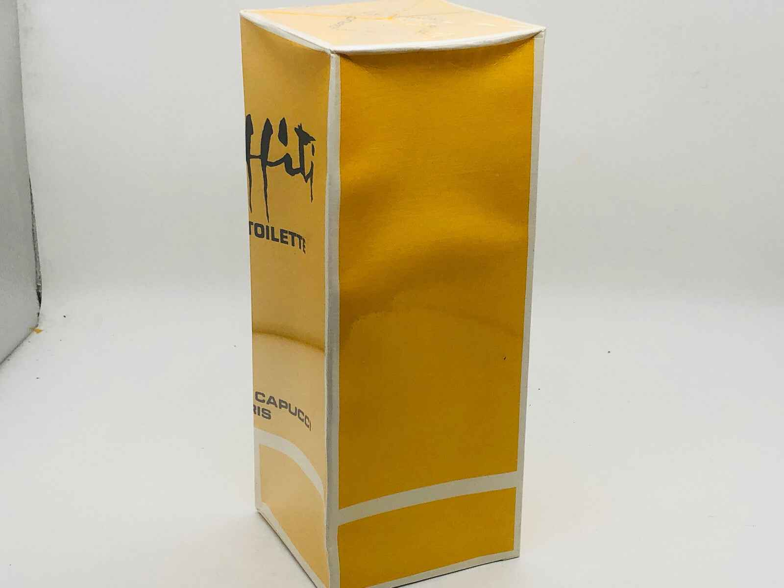 Scatola di profumo Capucci Graffiti Vintage di Roberto Capucci con design giallo distintivo