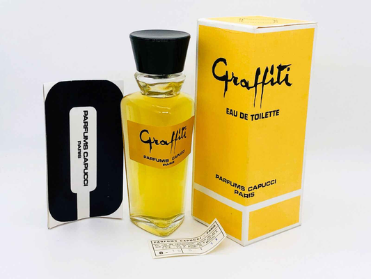 Profumo Capucci Graffiti Vintage in bottiglia gialla con scatola originale per un tocco retro
