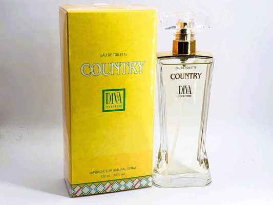 Profumo Comin Country Diva in flacone elegante da 100ml con scatola gialla