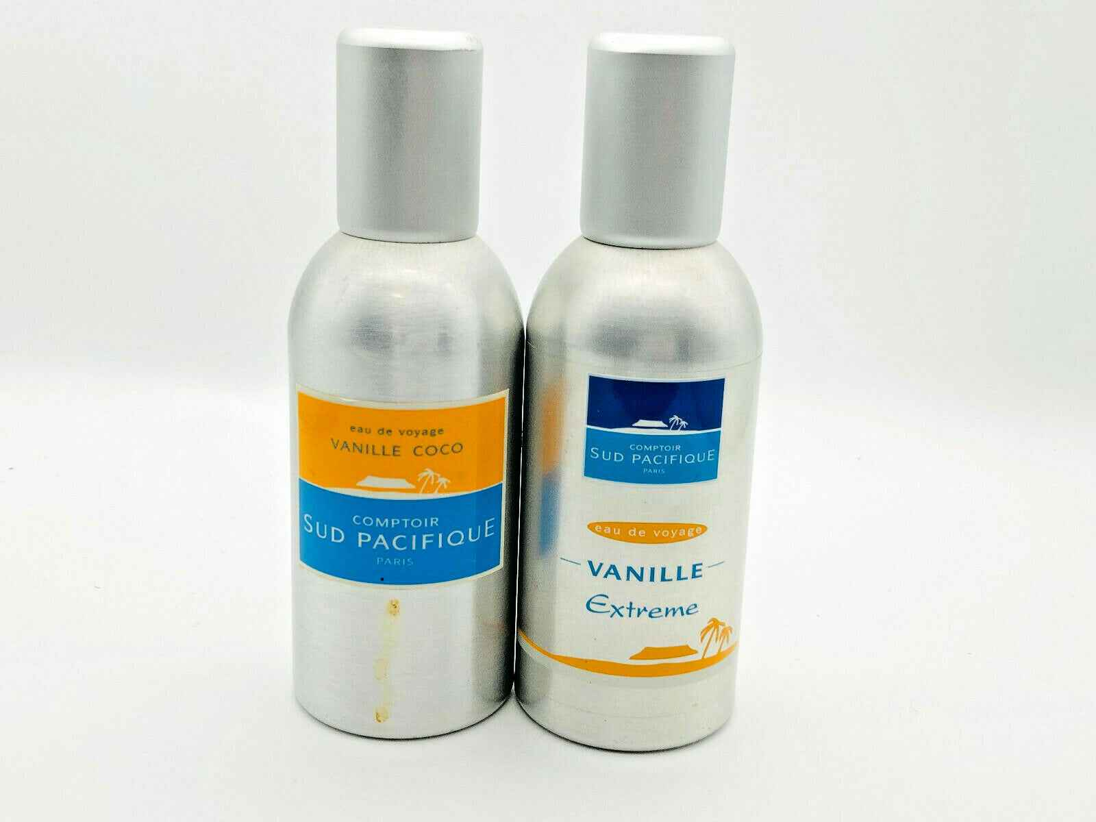 Due flaconi di profumo Comptoir Sud Pacifique Vanille Coco e Vanille Extrême in confezioni argentate
