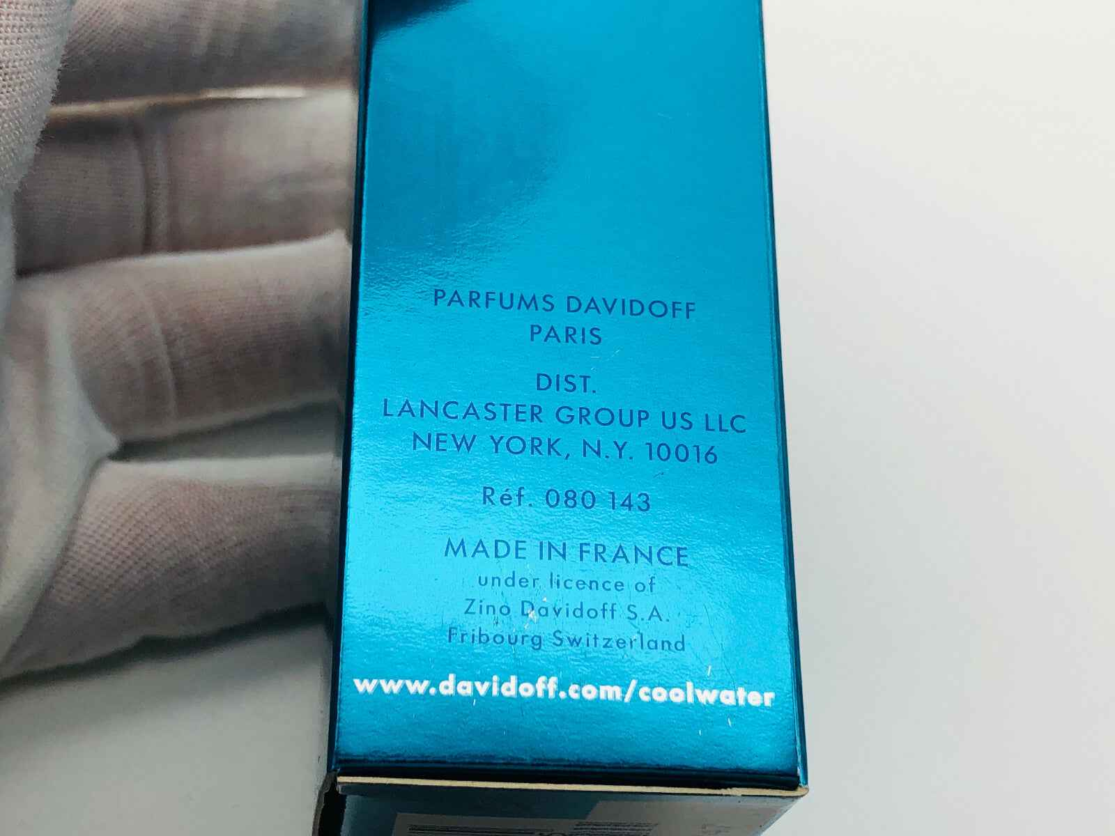 Scatola di profumo Cool Water Davidoff Vintage con dettagli di produzione e origine