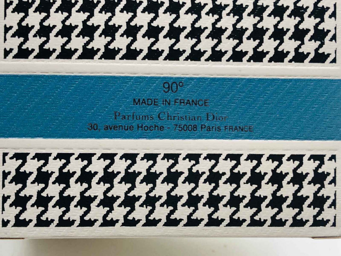 Scatola vintage di profumo Dior Diorella Vintage con design a zigzag e dettagli in blu