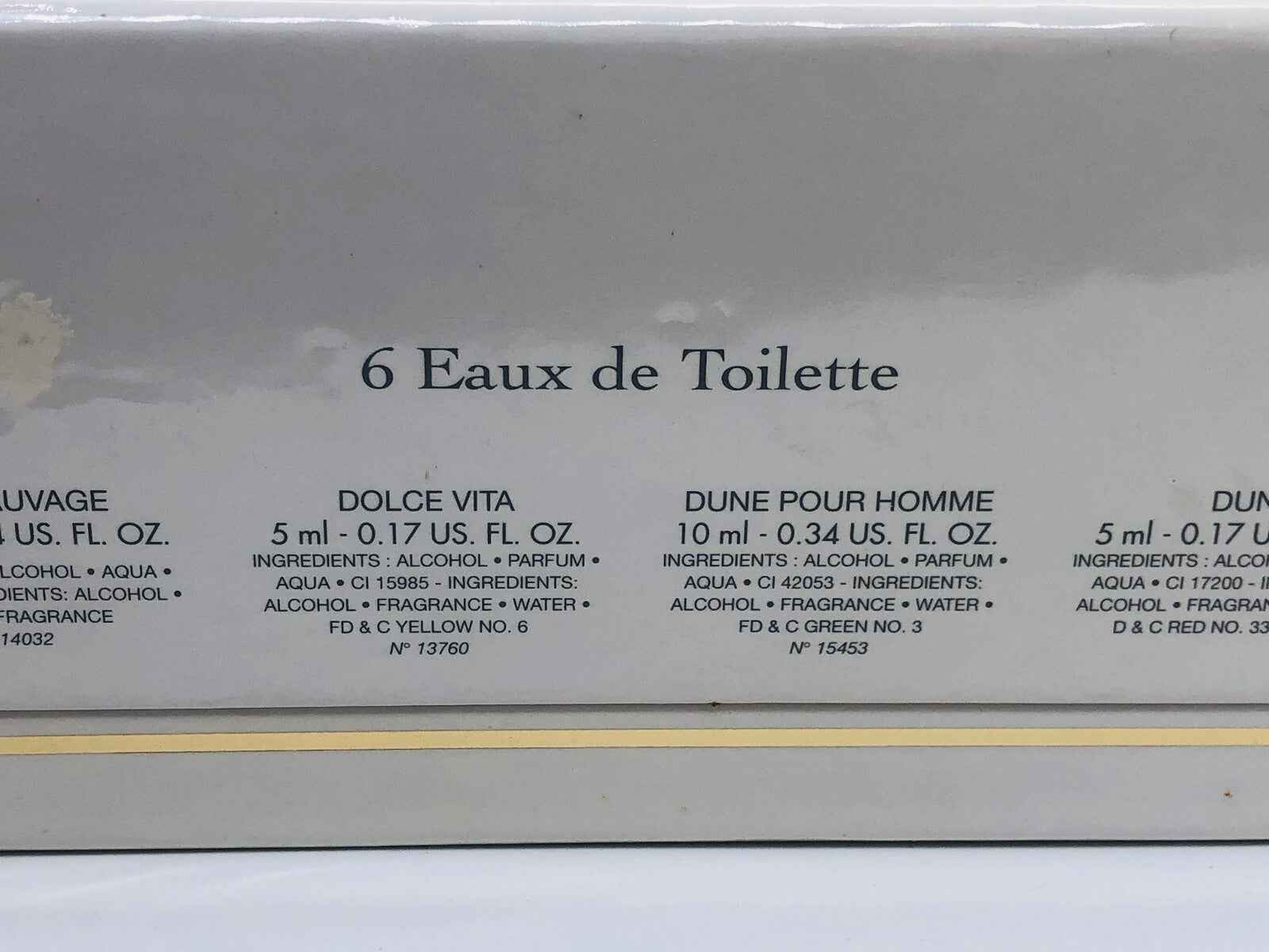 Set di 6 Eau de Toilette ScentX inclusi Dolce Vita e Dune Pour Homme, in confezione elegante per ogni occasione