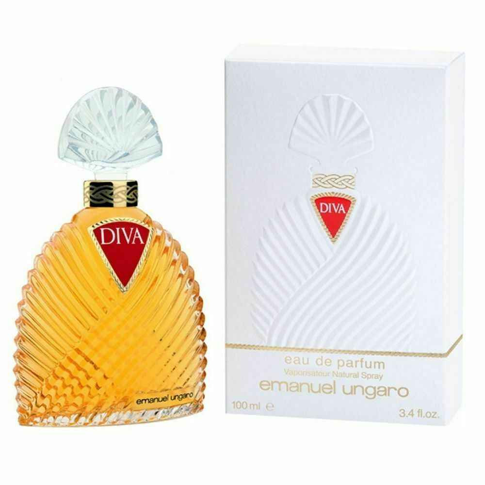 Profumo Diva Ungaro Vintage in bottiglia elegante da 100 ml con scatola bianca, fragranza distintiva
