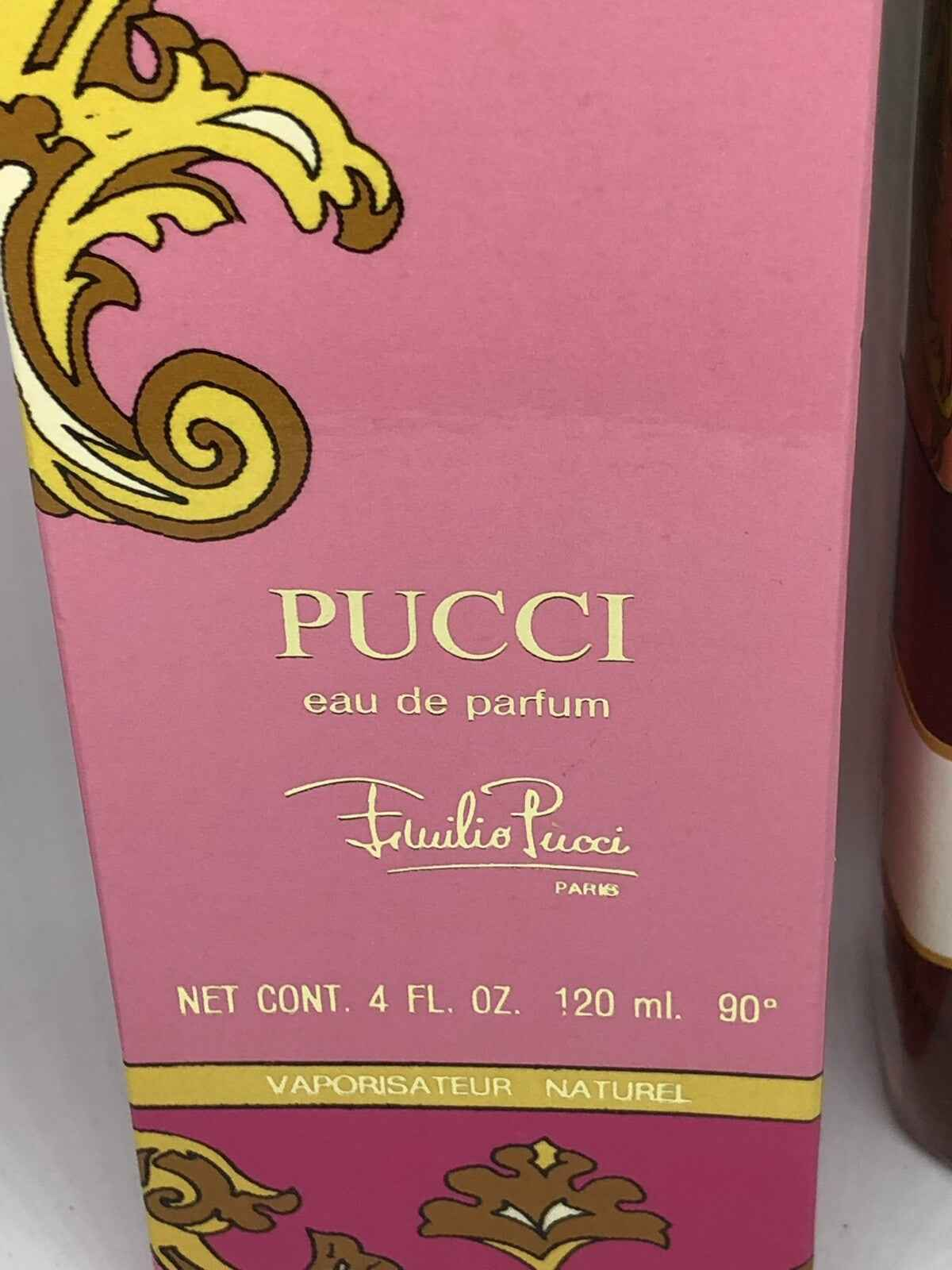 Scatola di profumo Emilio Pucci Vintage da 120 ml con eleganti decorazioni dorate