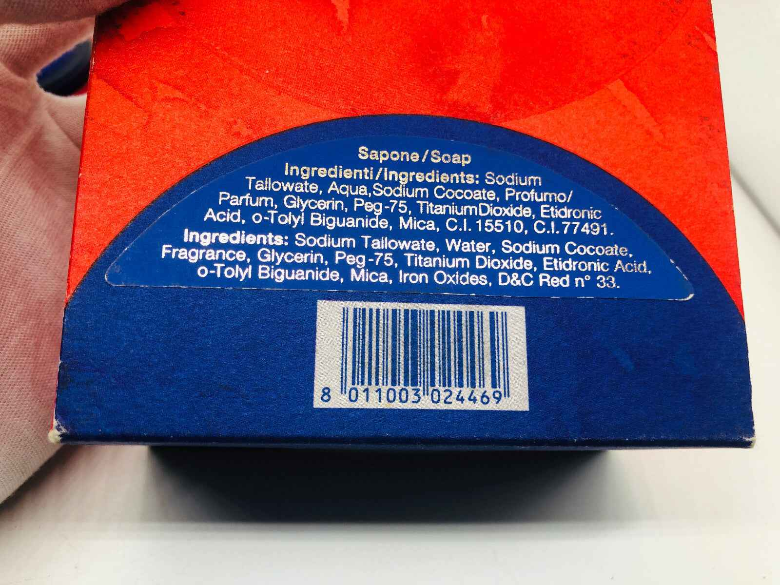 Scatola di sapone Enrico Coveri Firenze Vintage con ingredienti dettagliati sul retro