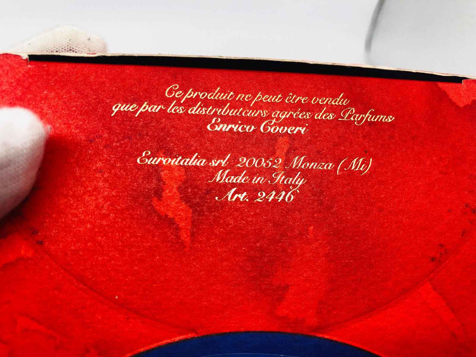 Etichetta di profumo Enrico Coveri Firenze Vintage con dettagli in oro e design elegante