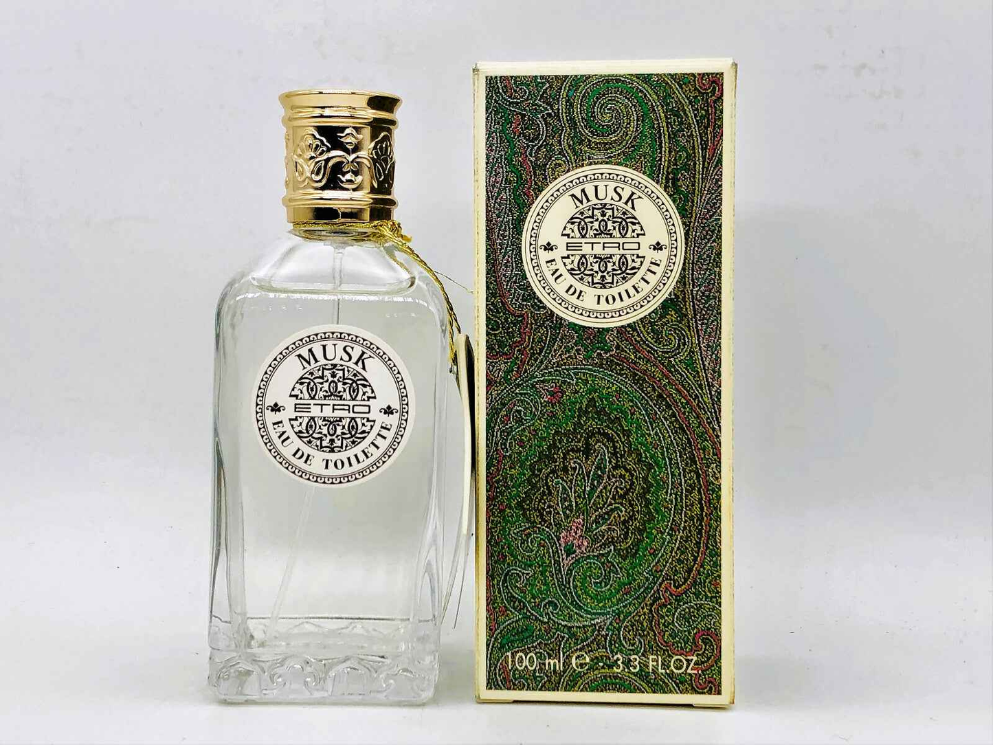 Profumo Etro Musk Vintage in flacone elegante con scatola decorata, 100 ml di fragranza raffinata