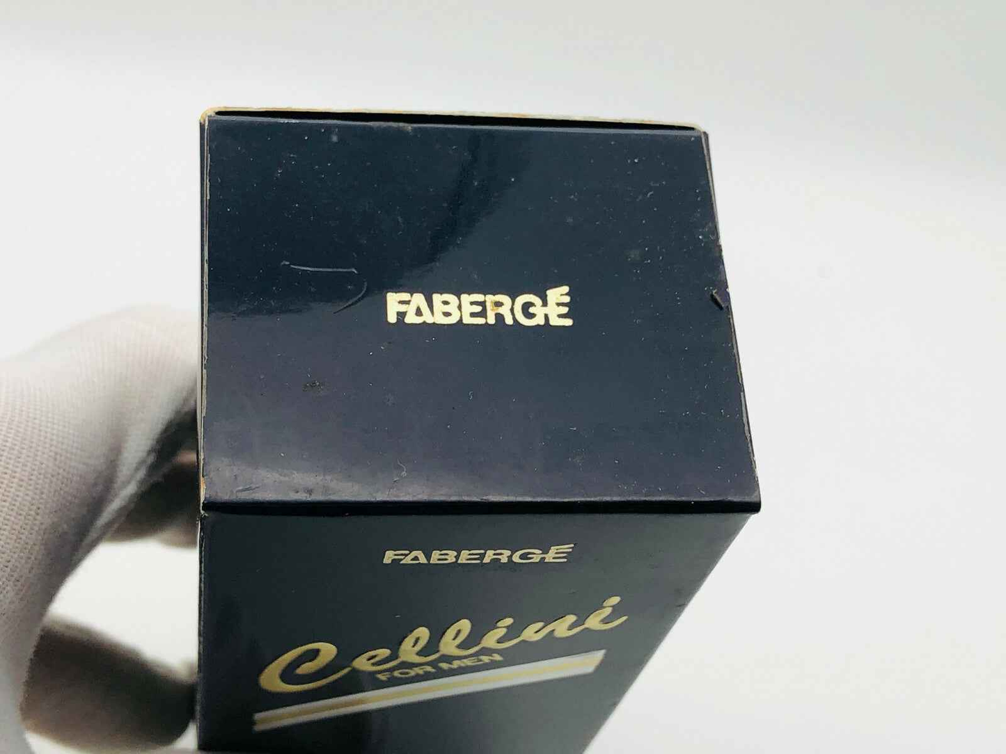 Scatola di profumo Fabergé Cellini Vintage per uomini con logo dorato in cima