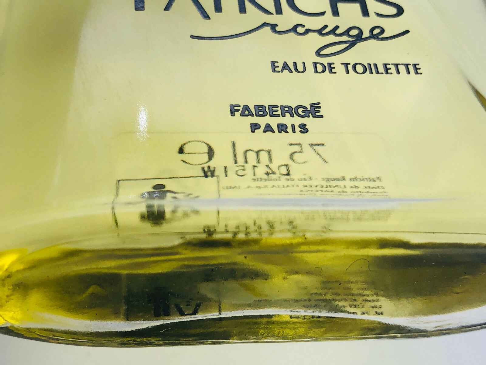 Flacone di profumo Patrichs Rouge Eau de Toilette di Fabergé con etichetta elegante
