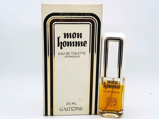 Profumo Galitzine Mon Homme Vintage da 25 ml in flacone con spray atomizzatore e confezione elegante