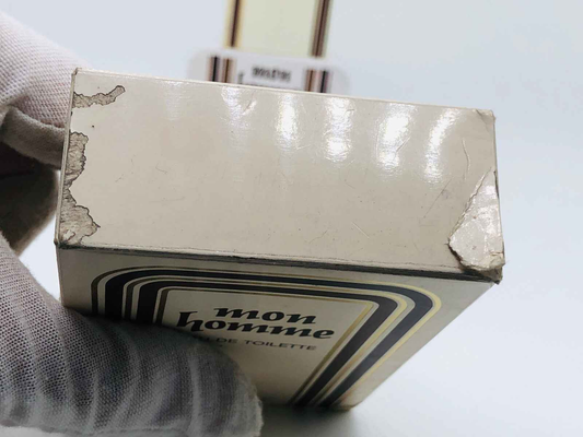 Scatola danneggiata di profumo Vintage Galitzine Mon Homme con scritta visibile