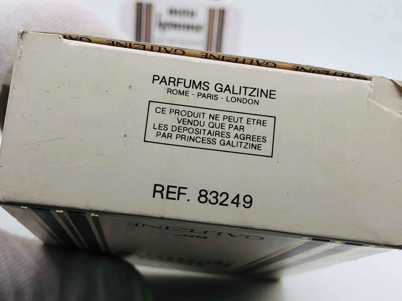 Scatola del profumo Vintage Galitzine Mon Homme, con dettagli sulle contee di Roma, Parigi e Londra