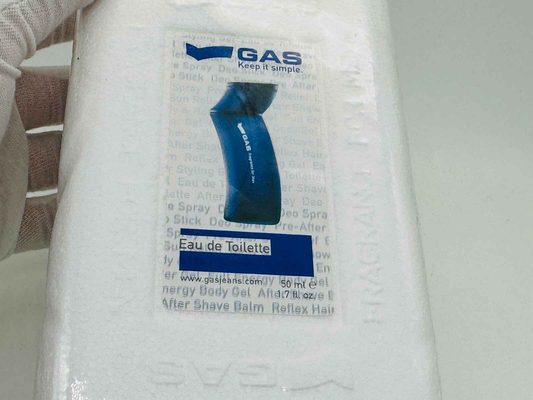 Profumo Gas Keep It Simple in flacone da 50 ml, design elegante con etichetta blu