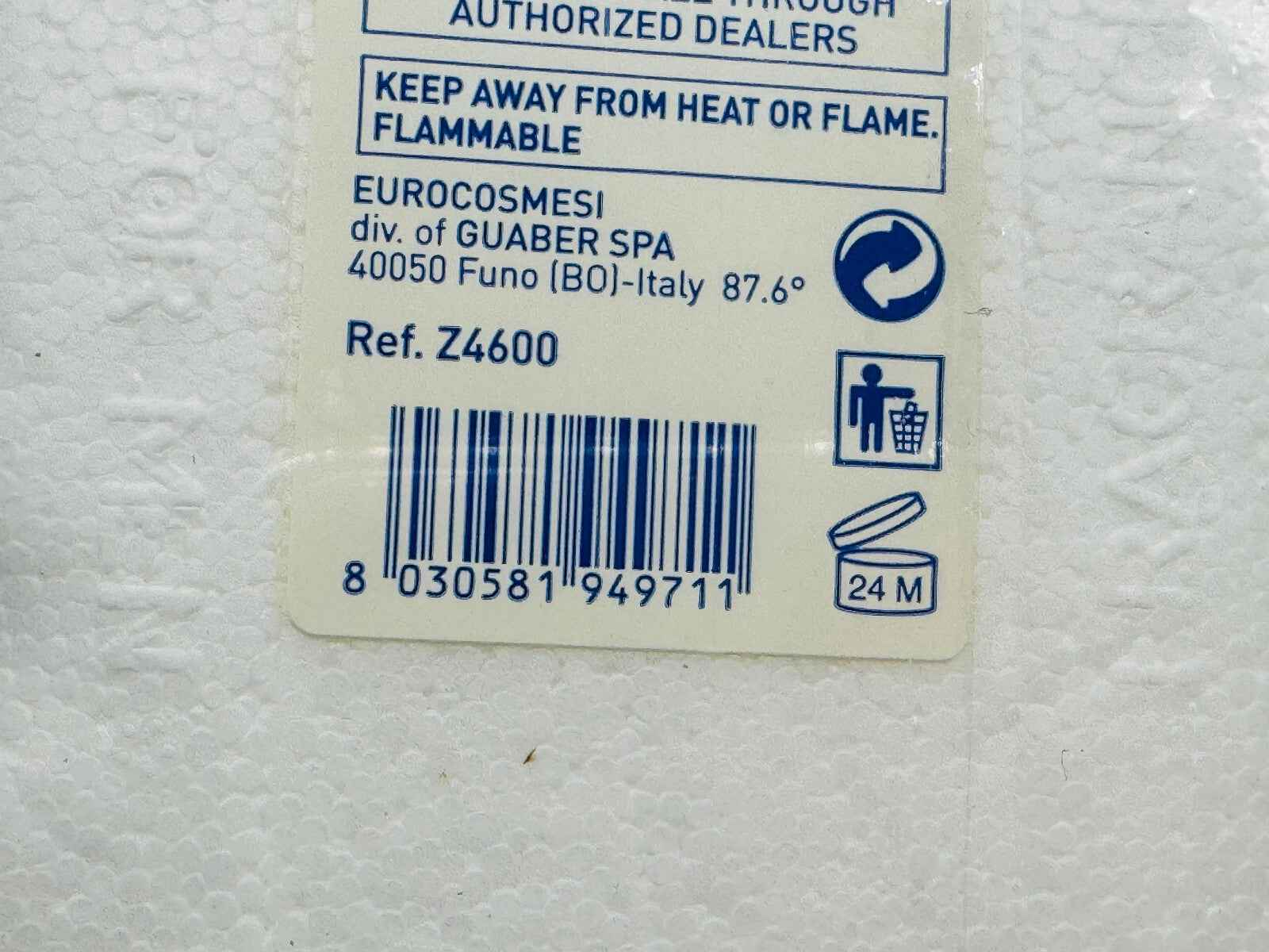 Etichetta del Profumo Gas Keep It Simple con informazioni di sicurezza e dettagli sul prodotto