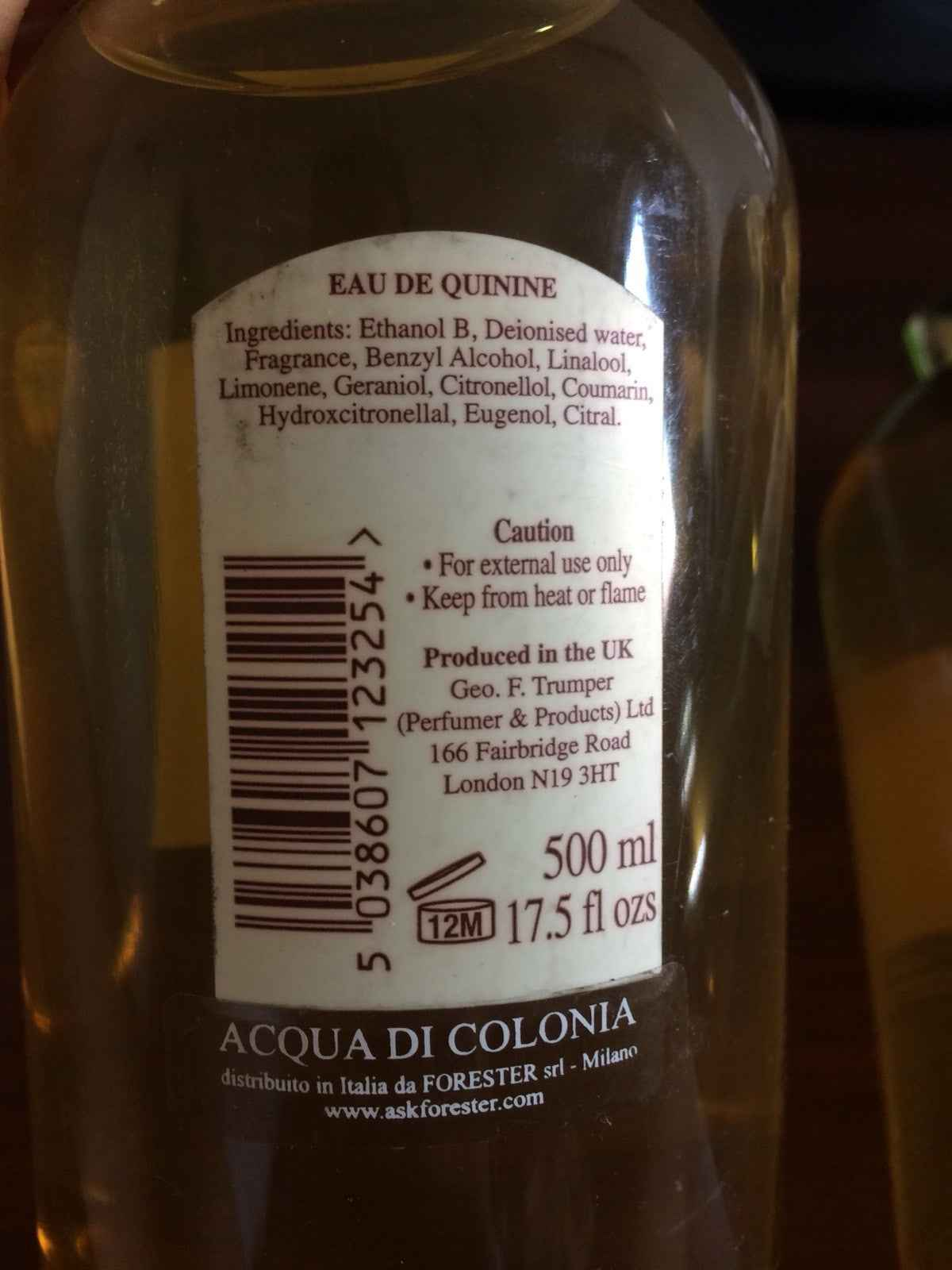 Colonia Geo F Trumper Eau de Quinine da 500 ml con ingredienti di alta qualità