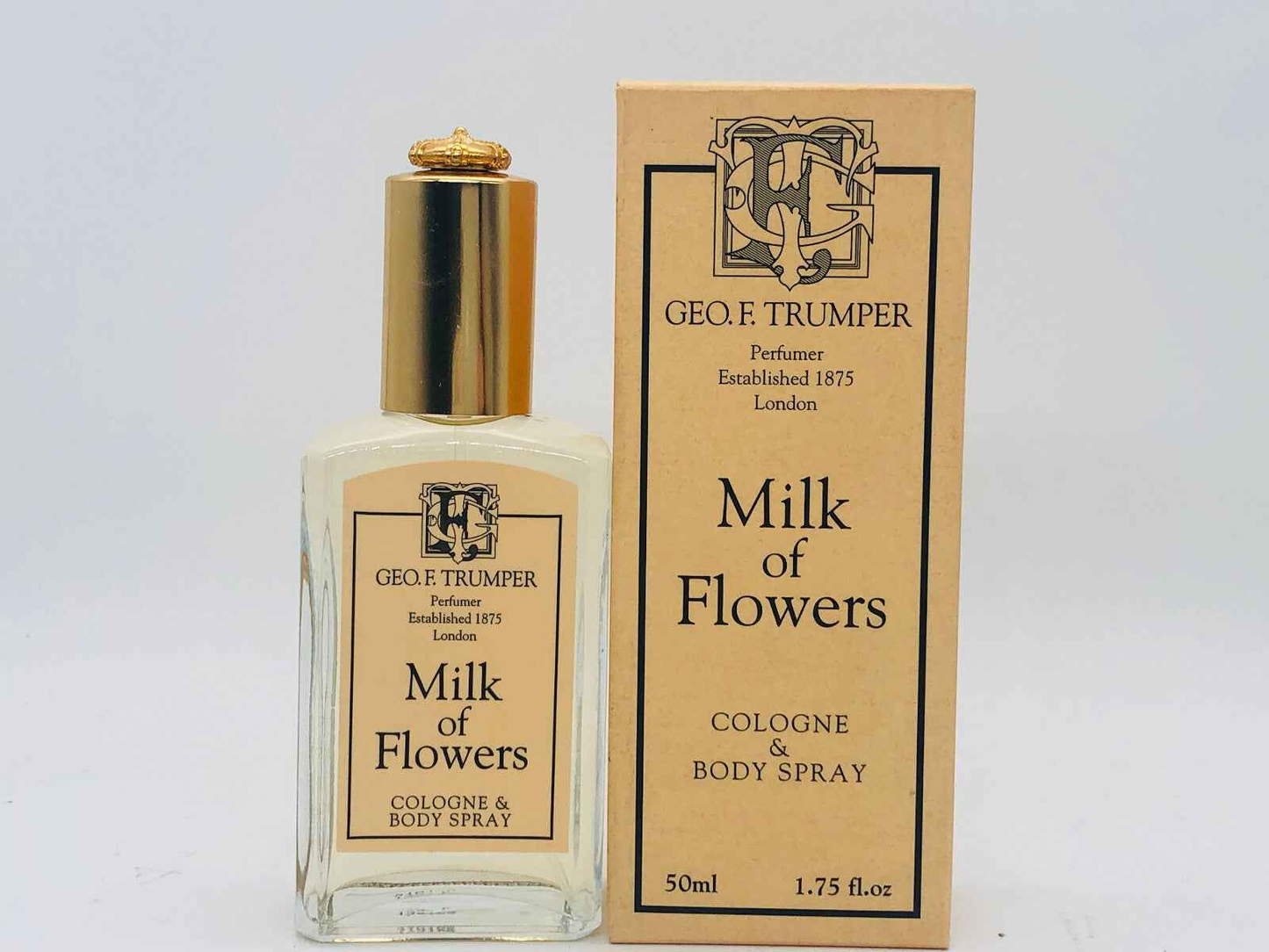 Profumo Geo F Trumper Milk Flowers in flacone da 50ml con confezione elegante e design classico