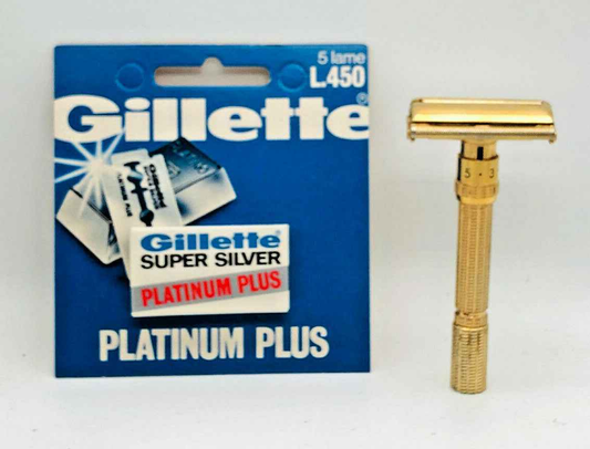 Rasoio Gillette Aristocrat dorato con confezione di lame Platinum Plus per una rasatura perfetta