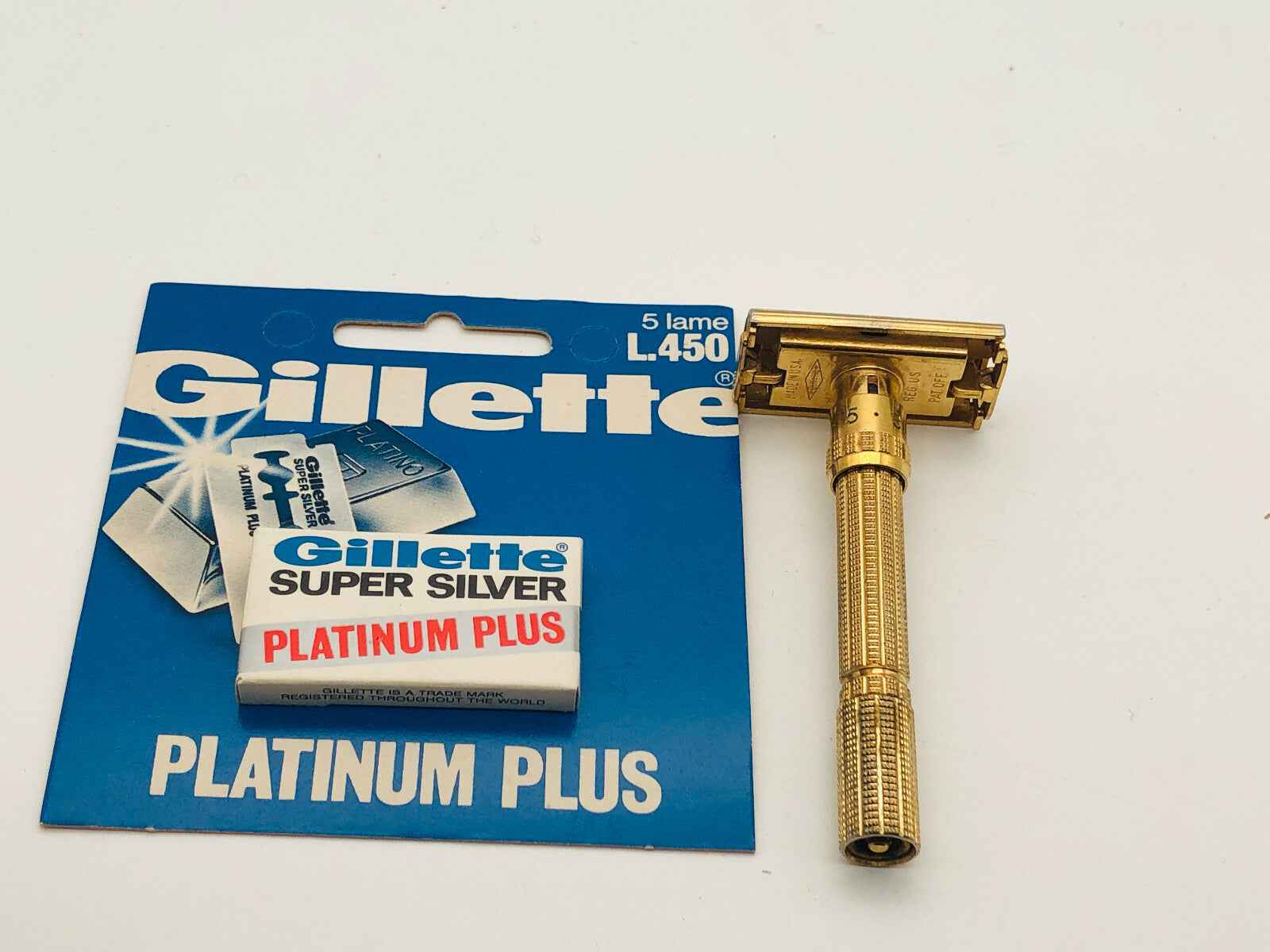 Rasoio Gillette Aristocrat con lame Gillette Super Silver Platinum Plus in confezione originale