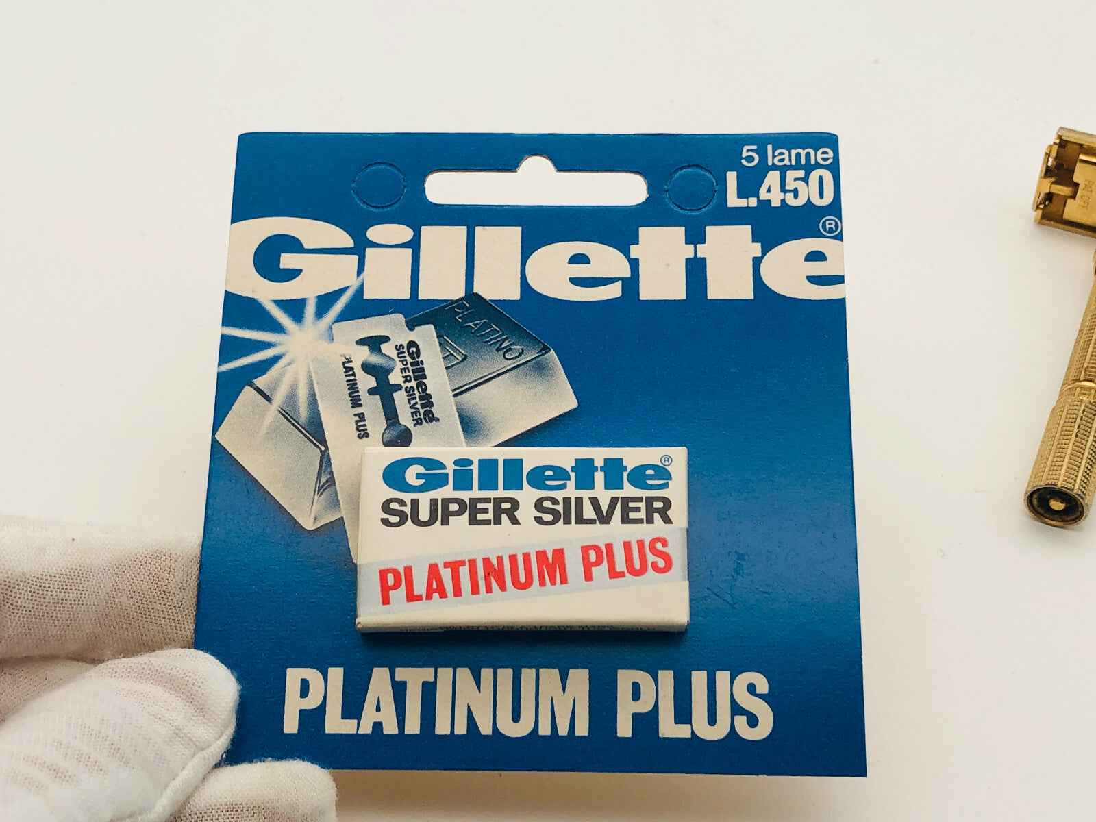 RASOIO GILLETTE ARISTOCRAT SAFETY RAZOR + LAMETTE SUPER SILVER PLATINUM VINTAGE