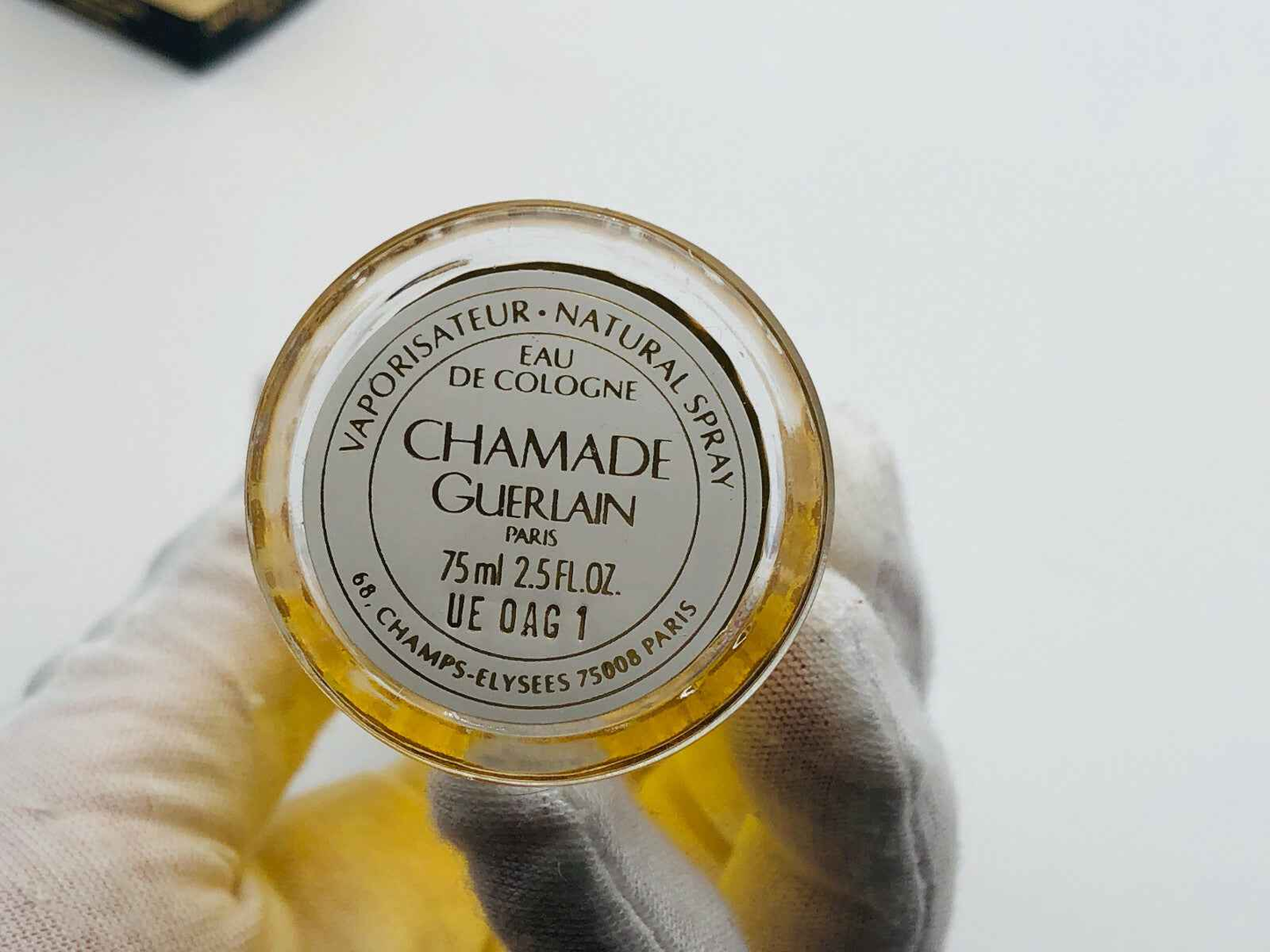 Flacone di Eau de Cologne Guerlain Chamade Vintage da 75ml con etichetta distintiva