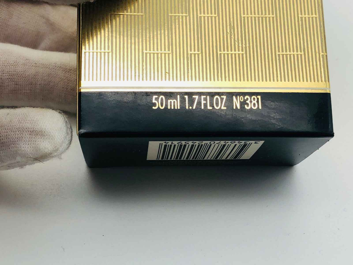 Confezione di Guerlain Mitsouko Vintage da 50 ml con dettagli dorati e codice prodotto N°381