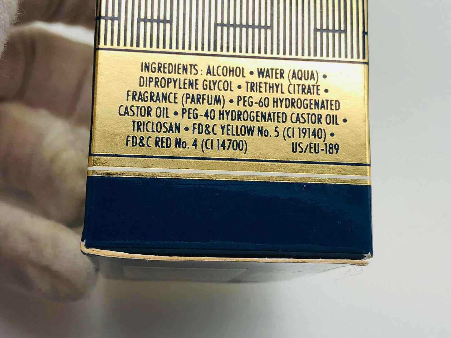 Scatola del profumo Guerlain Shalimar Vintage con ingredienti e dettagli in evidenza