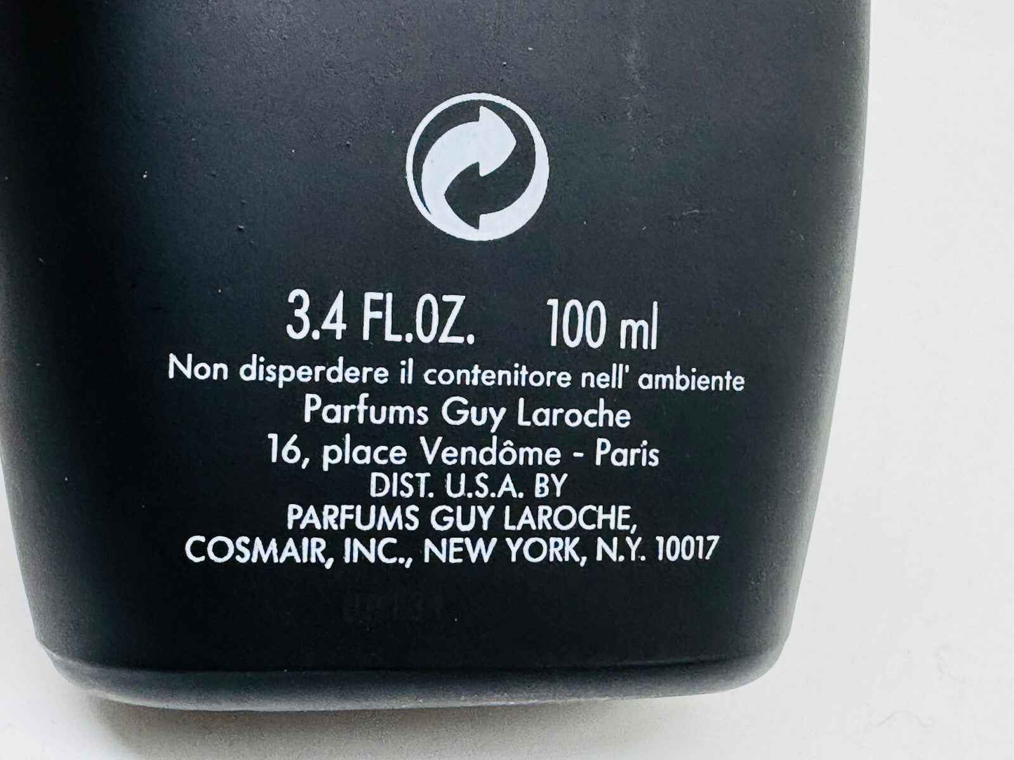Flacone di Drakkar Noir Laroche da 100 ml con etichetta informazioni sul prodotto
