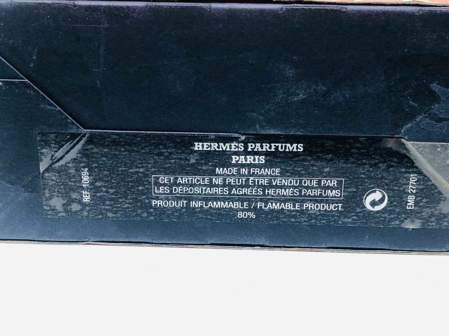 Scatola del profumo Hermes Rocabar Vintage con etichetta informativa e dettagli di produzione